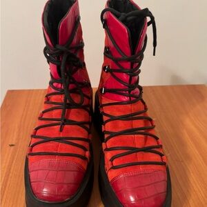 Free People Red Leather and Suede Platform Boots